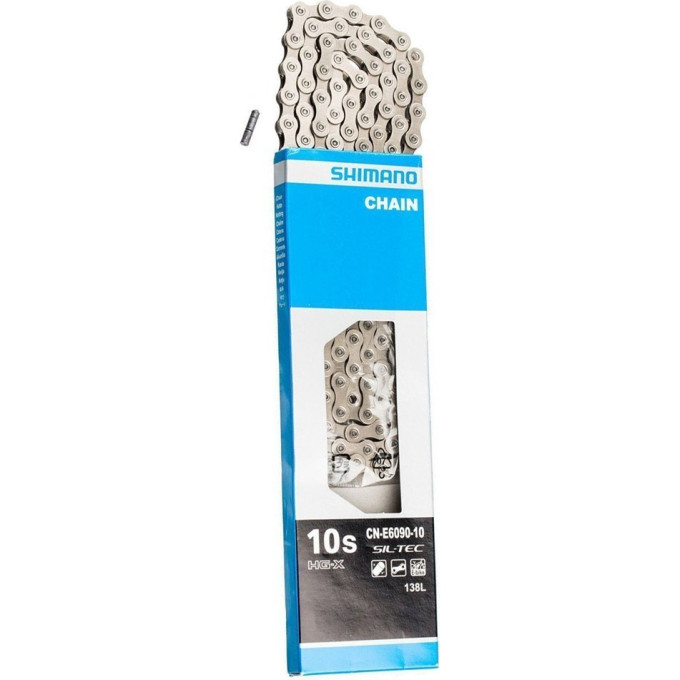 Цепь SHIMANO E6090, для 10 скоростей скоростей сзади/1скорость спереди, 126 звеньев, для элекровелосипедов, с ампульным пином (1шт) ICNE609010126I